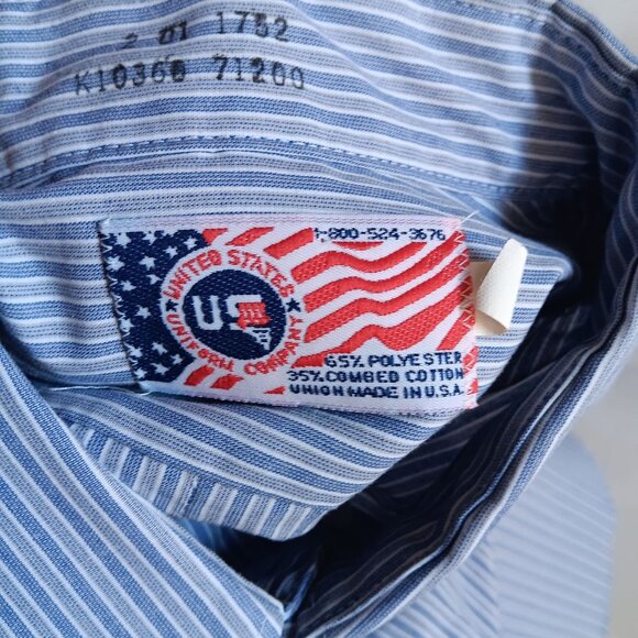 Vintage 1980s Work Shirt Mens Union XL 17.5-32 American Made Striped Oxford - Picture 3 of 6